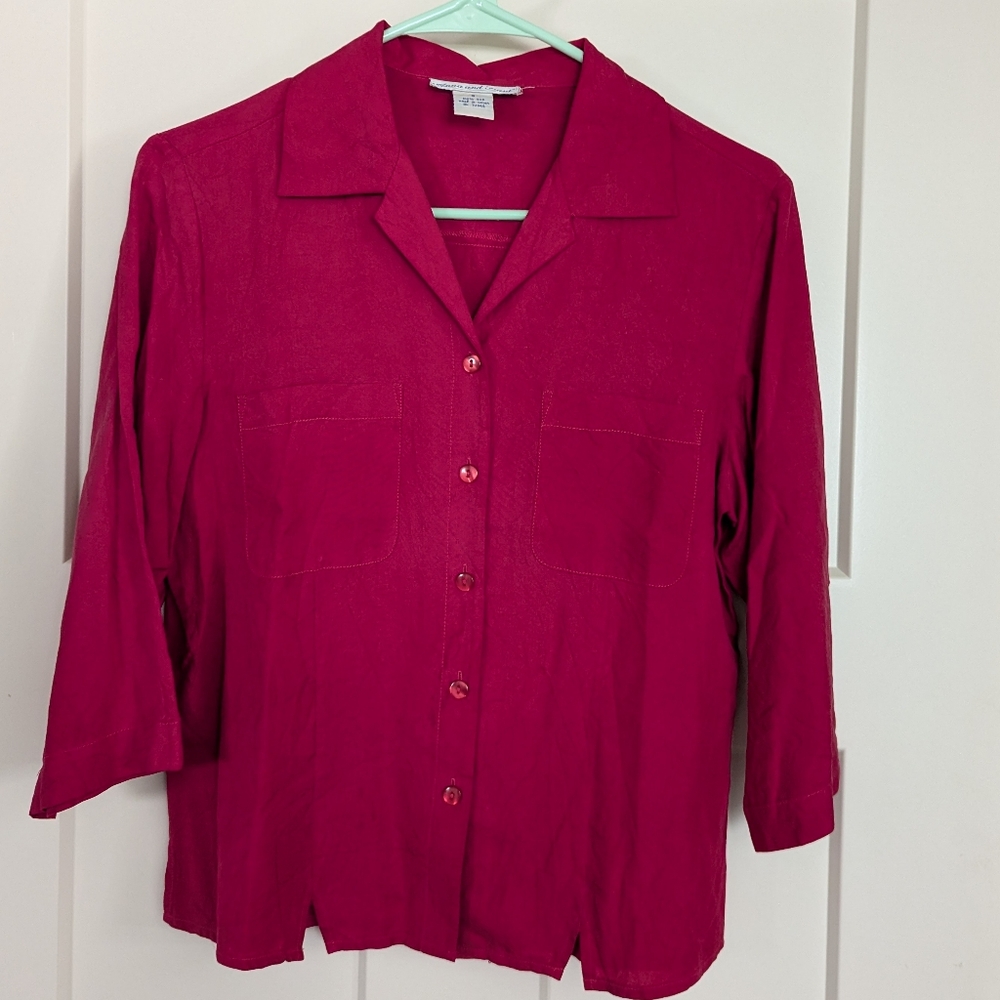 - Anna and Frank 100% silk hot pink button up blouse size small